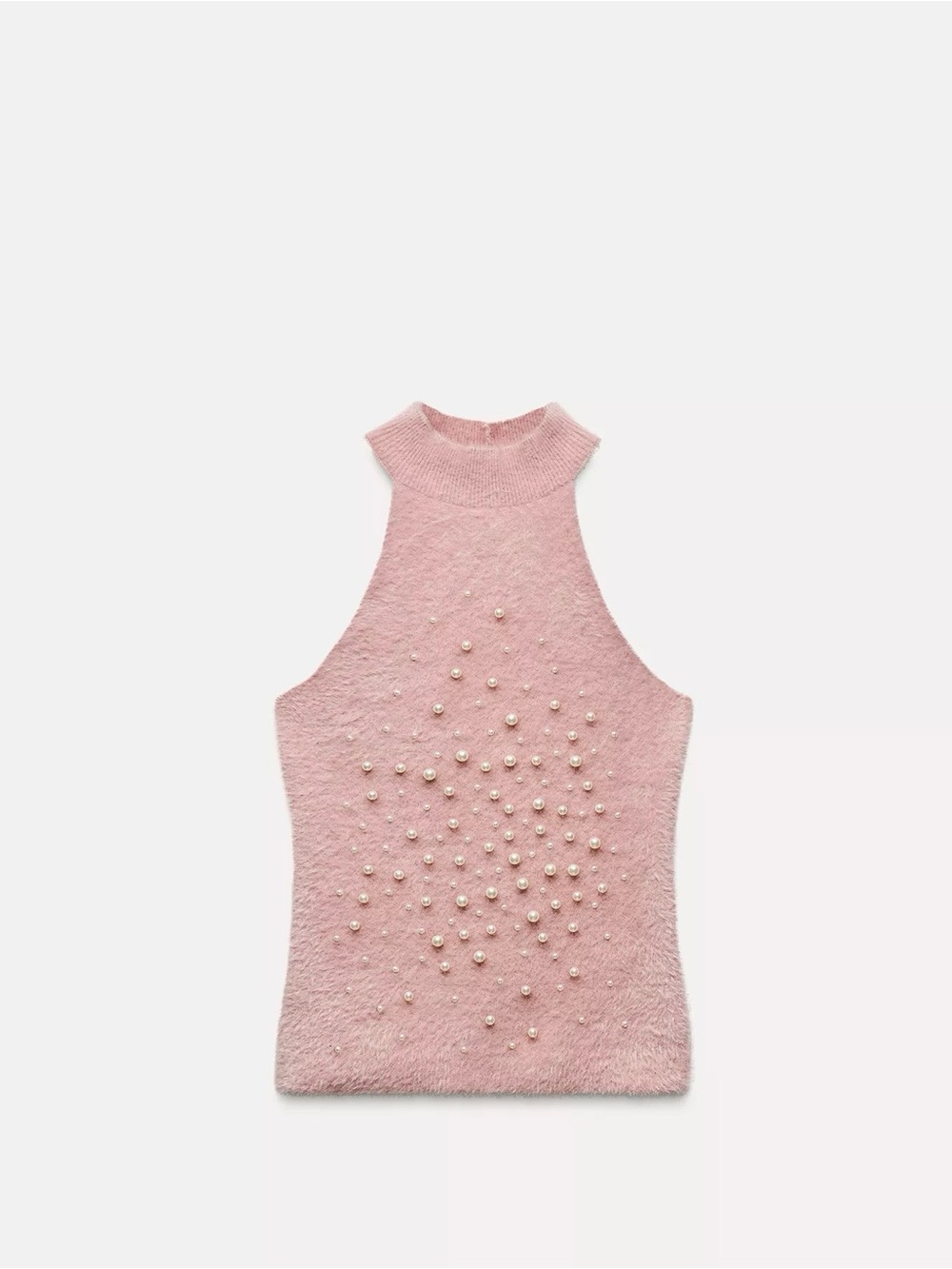 Zara Sleeveless Pink Pearl-Embellished Knit Top